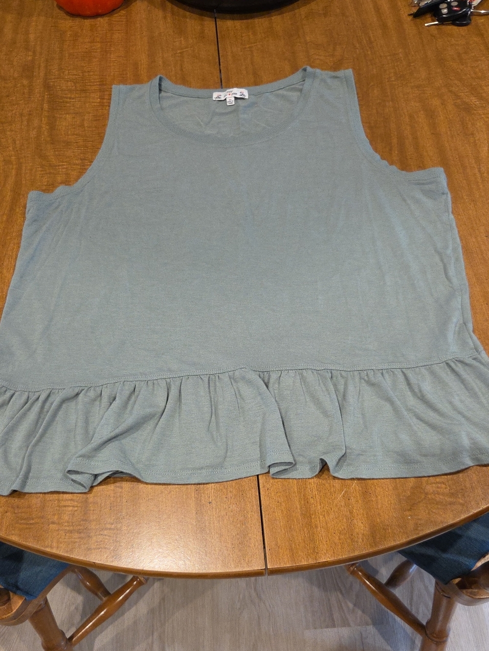 Poof! Sleeveless Ruffle-Hem Tank in Sage